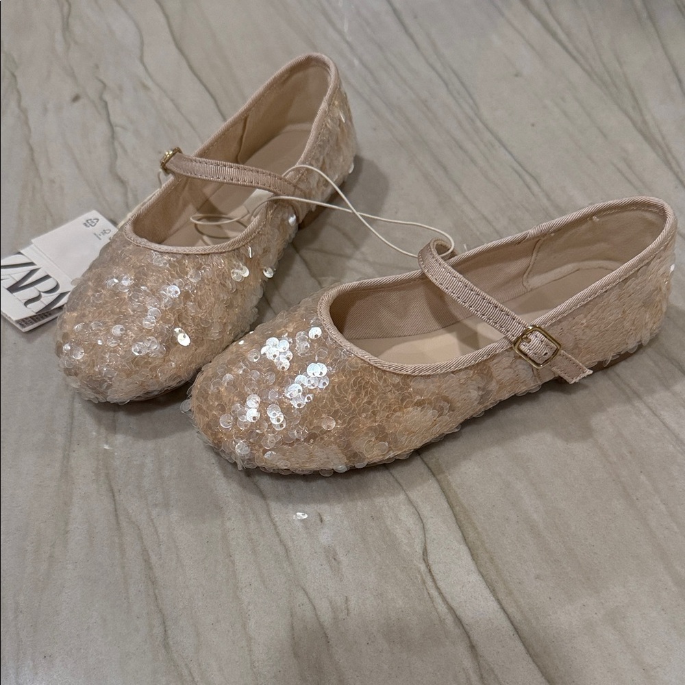 Zara Sequin Beige Kids Shoes